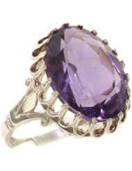 High Quality Solid 9K White Gold Large 16x12mm 8ct Natural Amethyst Solitaire Statement Ring - Finger Sizes 4 to 12 Available