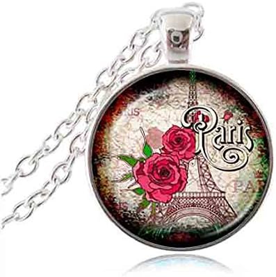 Sweet Brownie red rose flower pendant necklace Eiffel tower necklace silver plated chain necklace Paris jewelry choker neckless La Tour Eiffel