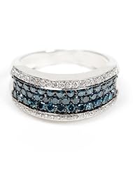 Round Cut Blue & White Diamond Party Band Ring Fine Jewelry for Christmas