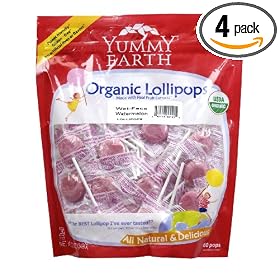 YummyEarth Organic Lollipops, Wet-Face Watermelon, 12.3-Ounce Bags (Pack of 4)