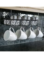 Mesa Scroll Under-the-Cabinet 3-Compartment Coffee Pod and Mug Storage Black with Copper Finish, Garden, Lawn, Maintenance