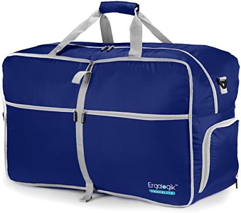 ErgaLogik TraveLite Large 80L Foldable Travel Duffel Bag For Men & Women - Water Resistant - Foldable Travel Duffel Bag For Travel, Gym, Sports & Luggage (Large - 80L - Dark Blue)