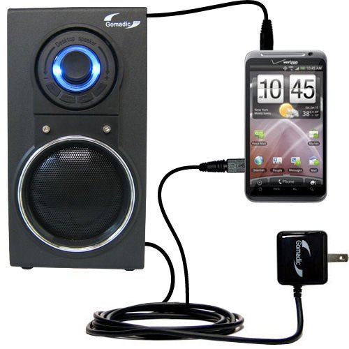 10 Watt Battery Powered Portable Amplified Audio Speaker with Dual charger also charges the HTC Droid Thunderbolt