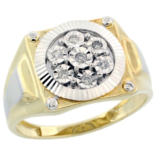 10k Gold Square Watch Band Style Men's Diamond Ring, w/ 0.10 Carat Illusion Set Brilliant Cut Diamonds, 1/2 in. (13mm) wide
