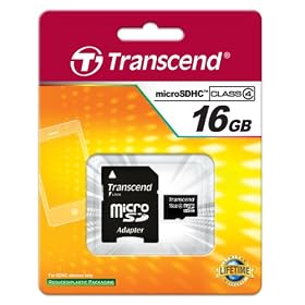 Transcend MicroSDHC - Tarjeta de memoria 16 GB con adaptador SD clase 4