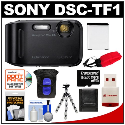 Sony Cyber-Shot DSC-TF1 Shock & Waterproof Digital Camera (Black) with 16GB Card + Case + Battery + Flex Tripod + Kit On Sale