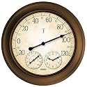 Springfield Precision Instruments 14" Metal Garden Thermometer with Clock and Hygrometer