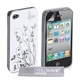Yousave Accessories AP-GA01-Z138 Etui avec protecteur �cran pour iPhone 4 / 4S Blanc / Argent Papillonpar Yousave Accessories