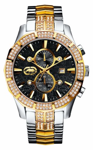 Image of Marc Ecko E23501G1 Gents Chronograph Movement Polished Two Tone Case & Bracelet with Iced Bezel & Black Dial