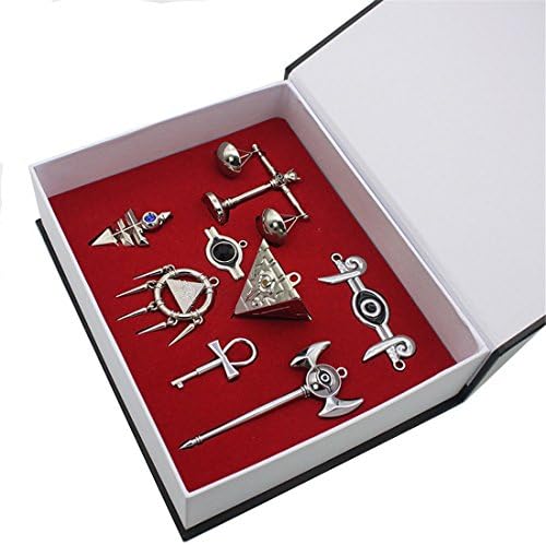 Yu-Gi-Oh!Yugioh Yugi Aibo Atum Yugioh Millenium Yuma Tsukumo Pendant Triangle Logo Necklace Keychain Set Silver