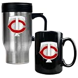 MLB Minnesota Twins Stainless Steel Travel Mug & Black Ceramic Mug Set - Primary Logo