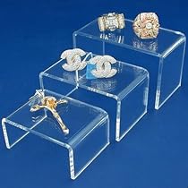 3 Clear Acrylic Jewelry Display Risers Showcase Fixtures