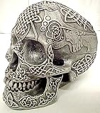 Celtic Lion Knotwork Human Skull Silvered Statue Tribal