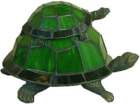 Adorable Mother & Baby Turtle Green Stained Glass Accent Lamp