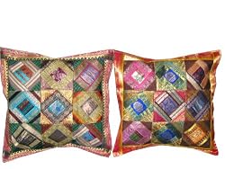 2 State green Rose pink Tribal India Vintage Sari Toss Pillow Cushion Covers