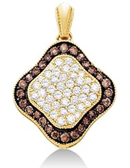 10K White Gold Large Puffed Dangle Invisible Channel Set Round White and Chocolate Brown Diamond Pendant - (1.00 cttw)