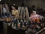 Women Fletch Arrows with Turkey Feathers Photographic Poster Print by Willard Culver, 18x24