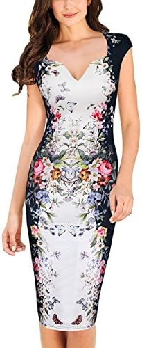 Meikeer Women's Cap Sleeves Elegant Floral Print Tunic Cocktail Sheath Dress
