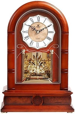 POWER 15"H Elegant European Retro Style Solid Wood Border Crystalline Pendulum Music Super Mute Tabletop Clock