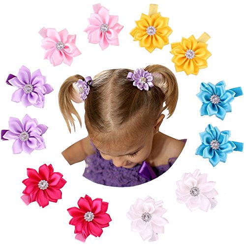 Qandsweet Baby Girl Hair Clips with Jeweled Flower