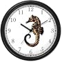 Sea Horse or Seahorse No.2 Animal Wall Clock by WatchBuddy Timepieces (Black Frame)