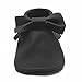 SAYOYO Black Bow Tassels Soft Sole Leather Infant Toddler Prewalker Shoes (6-12 Months, Black)