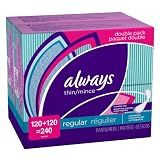 Always Large Count Pantiliner Thin Regular Unscented Non-wing 240 Count,