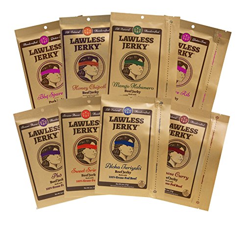 Lawless Jerky Variety Pack 2 Ounce pouch, (Pack of 8)