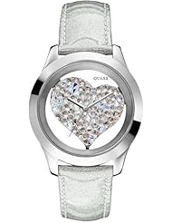 GUESS Womens U0113L1 Silver-Tone Crystal Heart Watch