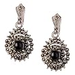 Romantic Valentines Gift Silver Onyx Dangle Earrings 1 inches (erg178)