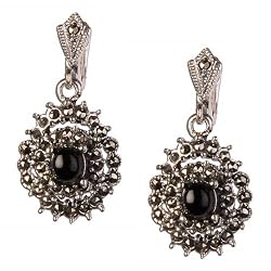 Sterling Silver Onyx Drop Earrings Handcrafted 1 Inches