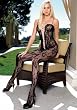Romantic Lace Sexy Crotchless Body Stocking With Spaghetti Straps And Satin Ribbon Lace Up (Black/Pink-One Size)