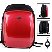 Dell Inspiron 1545 15.6 Inch Notebook Laptop CheckPoint Friendly Reinforced Hard Shell Backpack with Internal Nylon Compartment Pockets Color Black / Red + NuVur Keychain