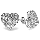 0.25 Carat (ctw) Platinum Plated Sterling Silver Round Diamond Heart Shape Hip Hop Iced Stud Earrings 1/4 CT