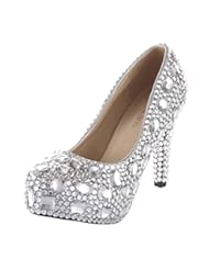 Shoes: VELCANS Wedding and Prom Rhinestone Platform Shoes For Bridal,Bridesmaid With High Heel 4.7" (9.5 B(M) US, Silver of High Heel 4.7")