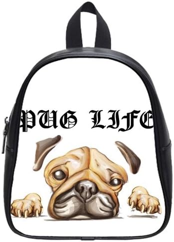 RAROFU Lovely Painting Design Puppy Dog Pug Life Size S Backpack School Bag Satchel