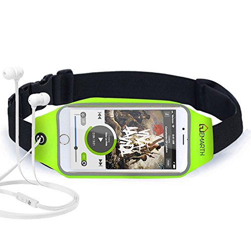 Emarth Running Belt Waist Pack, Zipper Design/ Waterproof Transparent Touch Screen Window/ Headphone Jack Fit for iPhone Android Smartphones (Screen Size Under 5.5''), Green