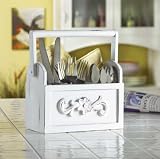 DISTRESS WOOD CUTLERY CADDY