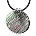 Round Striped Silver Brown And Green Murano Glass Necklace Pendant