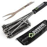BBQ Grill Brush + Stainless Steel Fork By Home Supreme Products,18" with 3X Super Thick Brushes Long Handle. Great for Charcoal, Weber, Gas, Electric, Porcelain & Infrared FREE HANDY BAG.