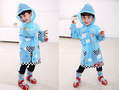 Window of Soul Unisex Kid's Fashion Waterproof Cartoon Raincoat for Boy or Girl,3 Sizes,3 Colors (blue, L)