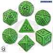 Q-Workshop Polyhedral 7-Die Set: Carved Nuke Dice Set (Green and Black)