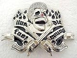 Live Fast - Die Young Chrome Rockabilly Skull Belt Buckle