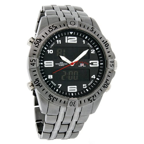 U.S. Polo Assn Mens XL B1 Chronograph Digital Analog Black Gunmetal Watch US8496