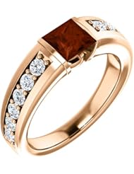 14K Rose Gold 5.00x5.00mm Princess Cut Mozambique Garnet and Diamond Ring -- LIFETIME WARRANTY