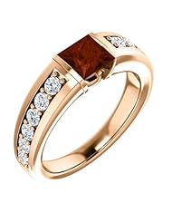 18K Rose Gold 5.00x5.00mm Princess Cut Mozambique Garnet and Diamond Ring -- LIFETIME WARRANTY