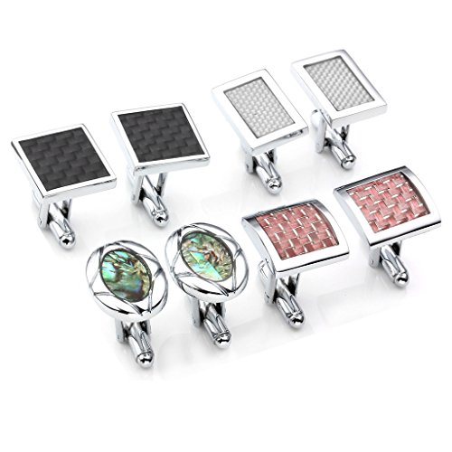 PiercingJ 4 Pairs Set Stainless Steel Exquisite GQ Classic Cufflinks