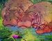 Hippo Family (In Water) Framed Art Poster Print - 22" x 32"