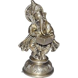 Ganesha Brass Statue Playing Hormonium