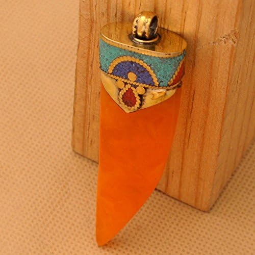 1 Pendent-Brass Tibetan Nepalese Style Coral Turquoise Resin Mosic Pendant from Nepal L166